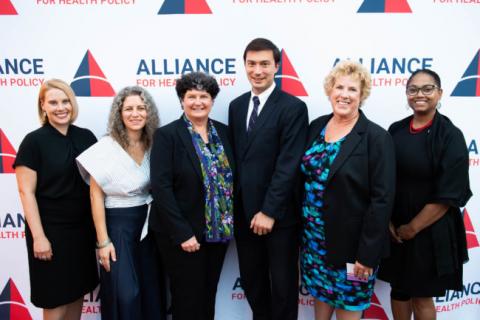 Alliance President and CEO Sarah Dash (left) with 2018 Alliance Annual Dinner Awardees. From left to right: Sarah Dash, Melanie Anne Egorin, Holly Harvey, Nick Uehlecke, Lori Wing-Heier, and Joseline Peña-Melnyk. Photo by Joy Asico.